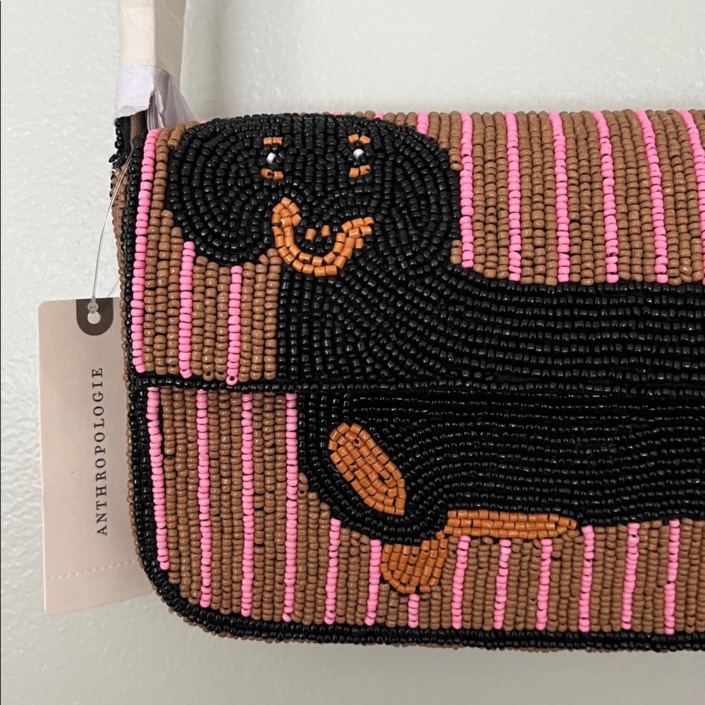 Fiona Striped Beaded Dachshund Shoulder Bag - Picture 4 of 9
